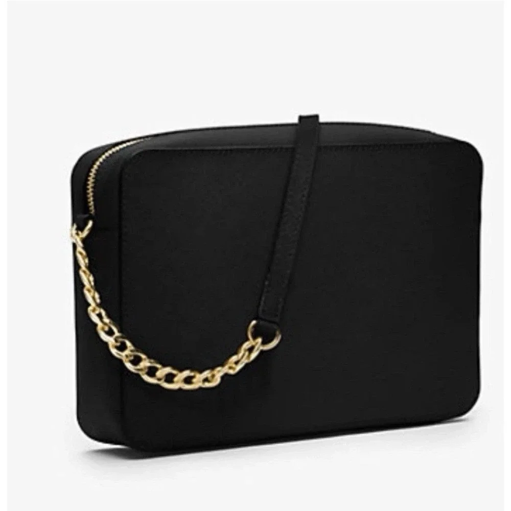 Michael Kors Jet Set Item Large East West Black Gold Crossbody Bag $378